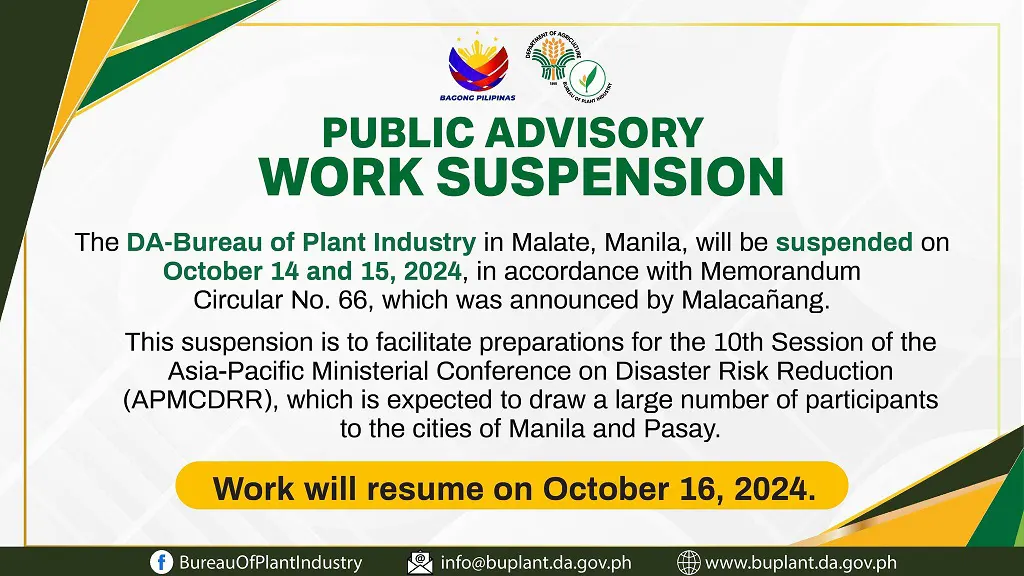 PUBLIC ADVISORY | WORK SUSPENSION (October 14 and 15, 2024)